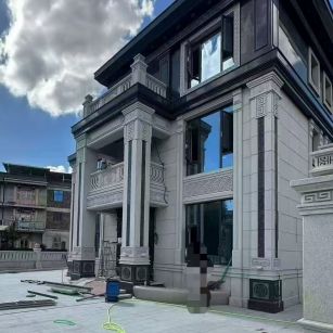 河源 别墅干挂，芝麻白与芝麻黑完美配合