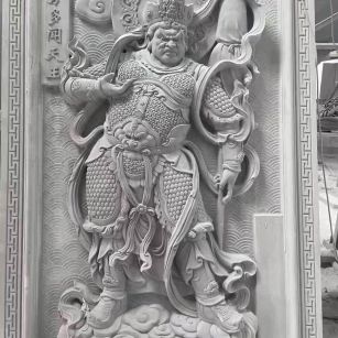 河源 芝麻灰花岗岩人物雕刻——多闻天王